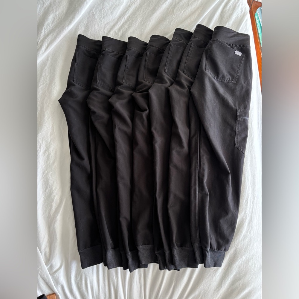 13 pairs of black Figs brand scrub pants (variety of styles)